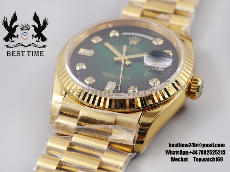 Rolex DAY DATE 36 mm YG 904L Steel EWF 1:1 Best Edition Brown Diamond Dial YG Bracelet A3255