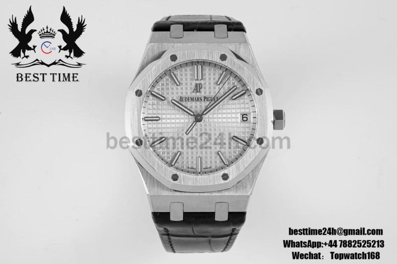 Audemars Piguet Royal Oak 41mm 15500 SS BF 1:1 Best Edition White Textured Dial Black Leather Strap A4302