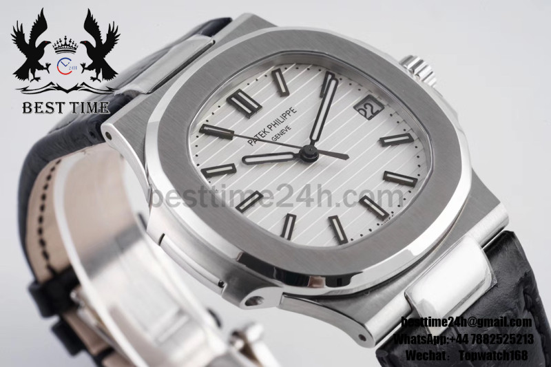 Patek Philippe Nautilus 5711/1A PPF 1:1 Best Edition White Textured Dial on Black Leather Strap 324CS V4