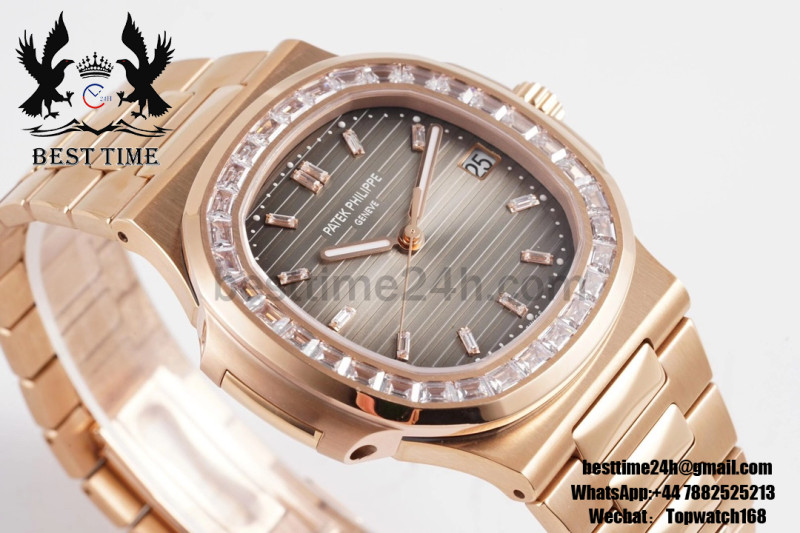 Patek Philippe Nautilus 5711 RG PPF 1:1 Best Edition Gray Dial Diamonds Bezel on SS Bracelet 324CS