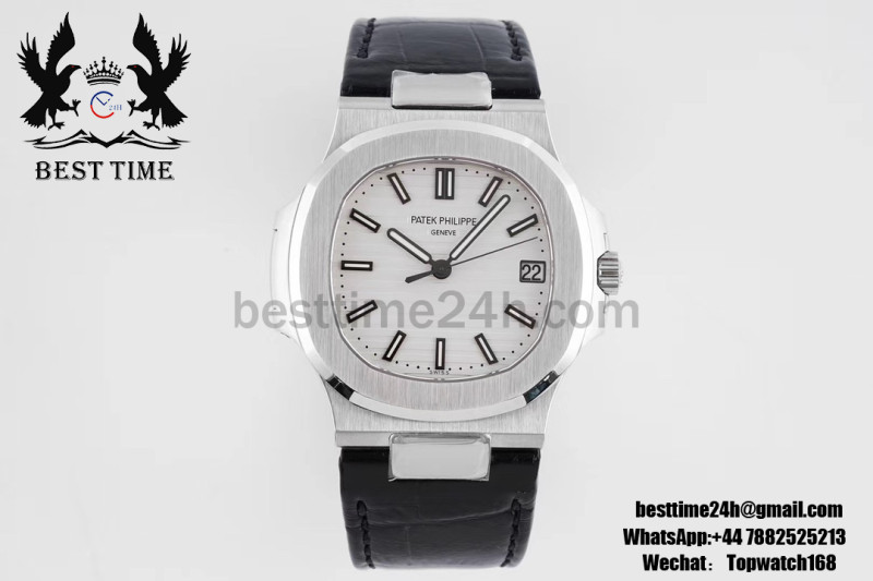 Patek Philippe Nautilus 5711/1A PPF 1:1 Best Edition White Textured Dial on Black Leather Strap 324CS V4