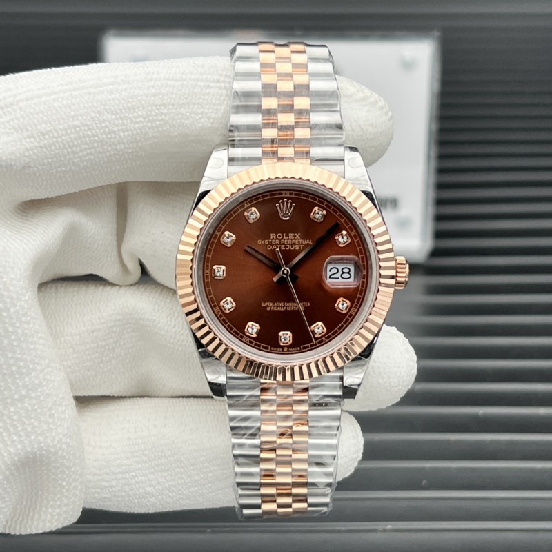 DateJust 41 126332 BPF 1:1 Best Edition Brown Fluted Dial on SS/RG Jubilee Bracelet