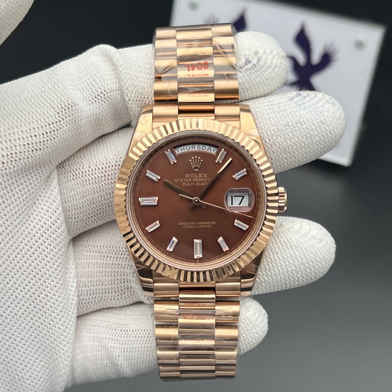 Day Date 40 RG 904L Steel GMF1:1 Best Edition Brown Crystal Dial on RG Bracelet A3235 (Tungsten Heavy Version)