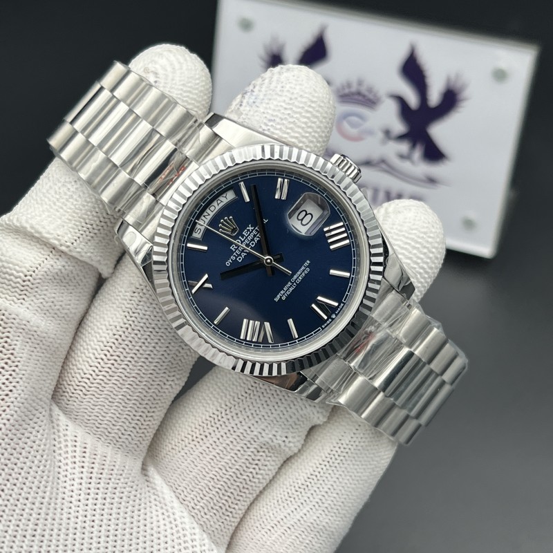 Day Date 40 GMF 1:1 Best Edition 904L Steel Blue Dial Roman Markers on Bracelet A2836（Tungsten Heavy Version）