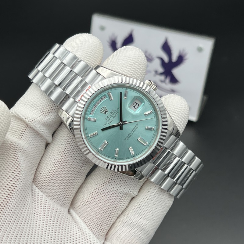 Day Date 40 SS 904L Steel GMF 1:1 Best Edition Ice Blue Crystal Dial on SS Bracelet A3235 (Tungsten Heavy Version)