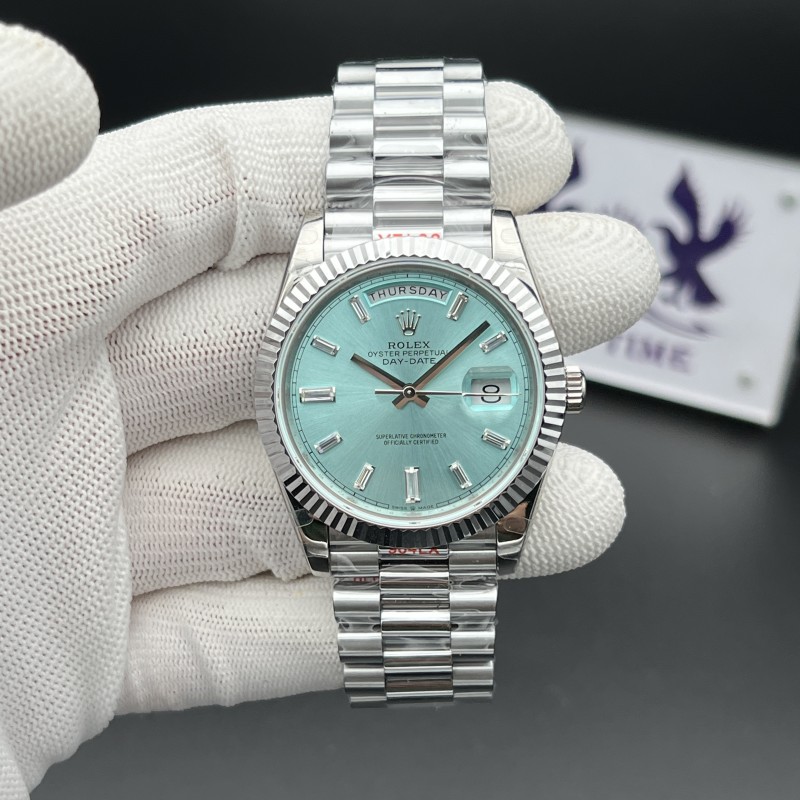 Day Date 40 SS 904L Steel GMF 1:1 Best Edition Ice Blue Crystal Dial on SS Bracelet A3235 (Tungsten Heavy Version)