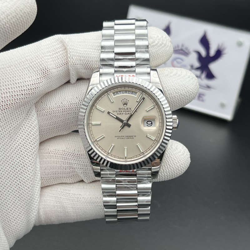 Day Date 40 SS 904L Steel GMF 1:1 Best Edition Silver Stick Dial on SS Bracelet A2836