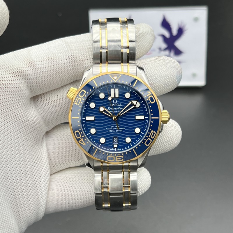 Seamaster Diver 300M SS/YG VSF 1:1 Best Edition YG Bezel Blue Dial on SS/YG Bracelet A8800