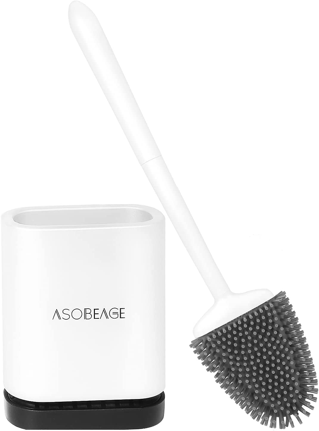 Toilet Brush With Holder Set Silicone Brushes Heads Antibacterial Anti-Rust Quick-Drying Easy To Clean Silver 
