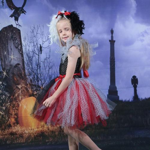 Kids Girls Cruella Cosplay  Costume  Tutu Dress Halloween Carnival Suit