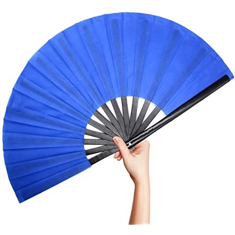 OMyTea Large Rave Folding Hand Fan for Men/Women - Chinese Japanese Kung Fu Tai Chi Handheld Fan with Fabric Case - for EDM, Music Festival, Club, Event, Party, Dance, Performance, Decoration (Black)