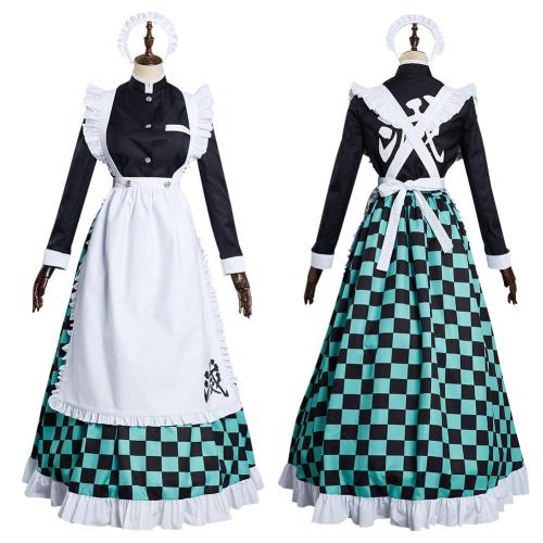 Anime Demon Slayer Kamado Tanjirou Cosplay Costume Maid Dress Outfits Halloween Carnival Suit Re-creation Design