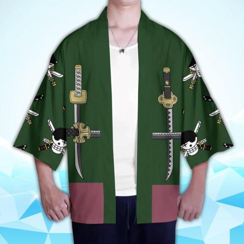 One Piece Zoro Cosplay Cloak Kimono Cardigan Robe Cospaly Costume Print Casual Coat