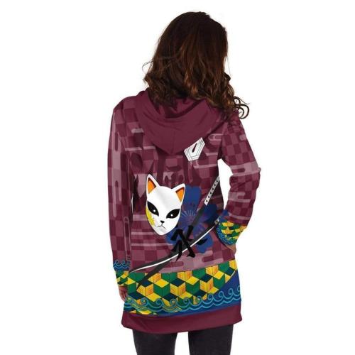 Demon Slayer Cosplay Long Hoodie Women 3D Printed Hooded Sweatshirt Casual Streetwear Pullover