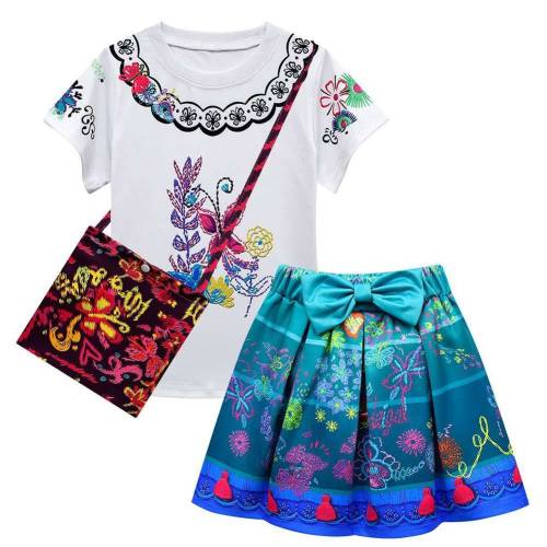Kids Girls Encanto Cosplay T-shirt Skirt Bag Set Costume Outfits Halloween Carnival Suit