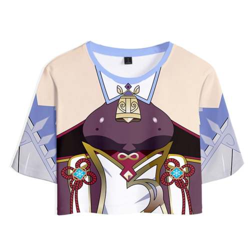 Genshin Impact Gan Yu 3D Printed Crop Top T-shirt Shorts Two Pieces Set Cosplay Costume