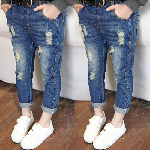 Custom baby jeans super soft stretchy mid-high rise pencil pants for kids elastic waistband children jeans
