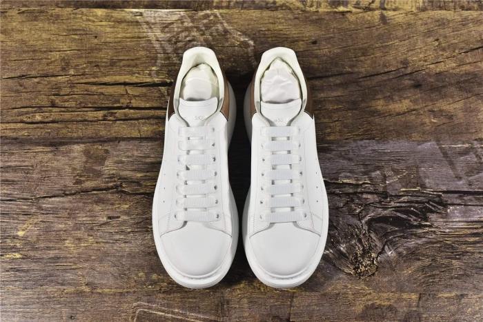 Alexander McQUEEN Oversized Sneaker White Smooth Calf Leather Rose Gold Metallic Heel