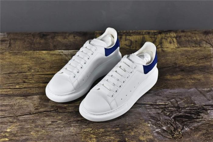 Alexander McQUEEN Oversized Sneaker White Smooth Calf Leather Worker Blue Suede Heel