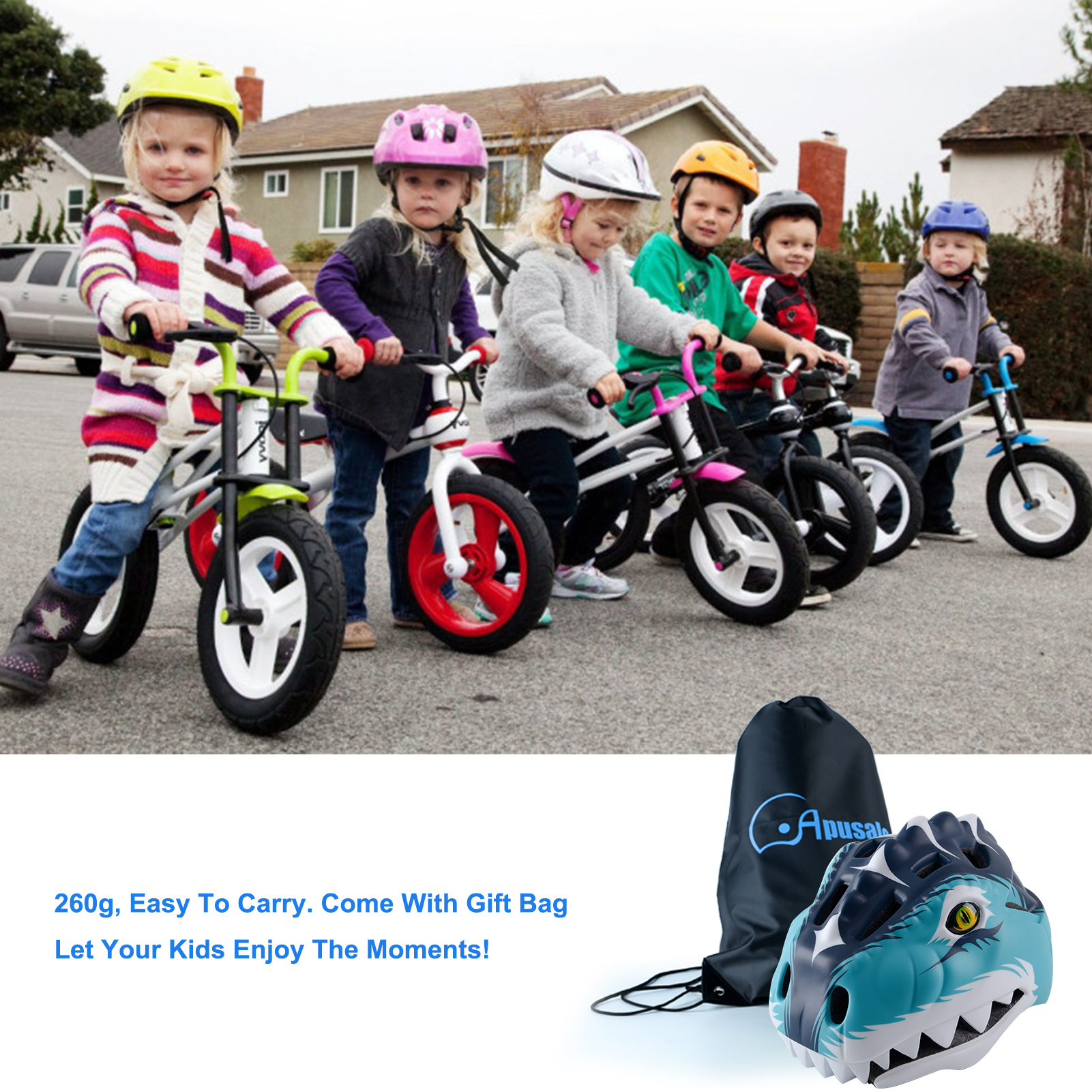 MOKFIRE Dinosaur Kids Bike Helmet Girls Boys Toddler Helmet Adjustable Dial Fun Design Skateboard Bicycle Skate 3-8 Years Old 49-55CM 