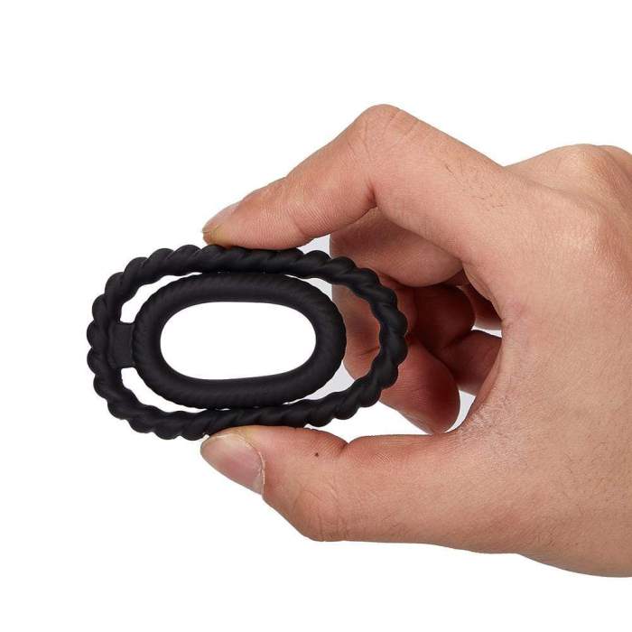 Screw Thread Dual Penis Ring Erection Enhancing Sex Toy