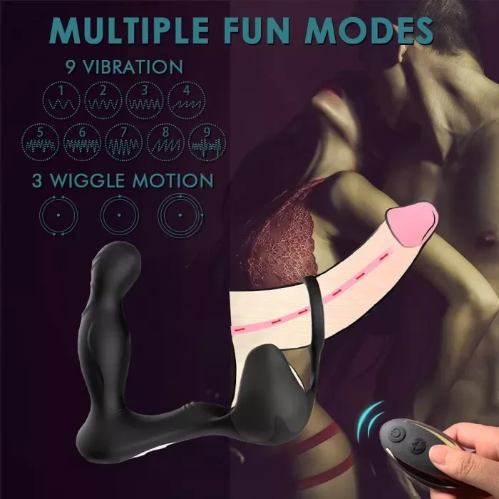 3 IN 1 Finger-Like Wiggle Motion 9 Vibration Modes Prostate Massager with Cock Ring