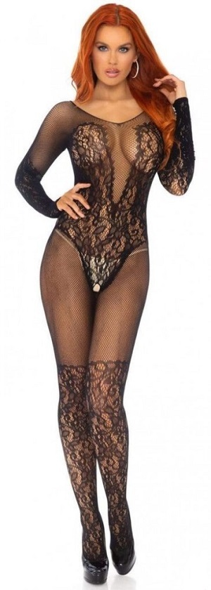 Net And Lace Crotchless Bodystocking