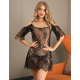 Black High Lace Neck Net Mini Dress