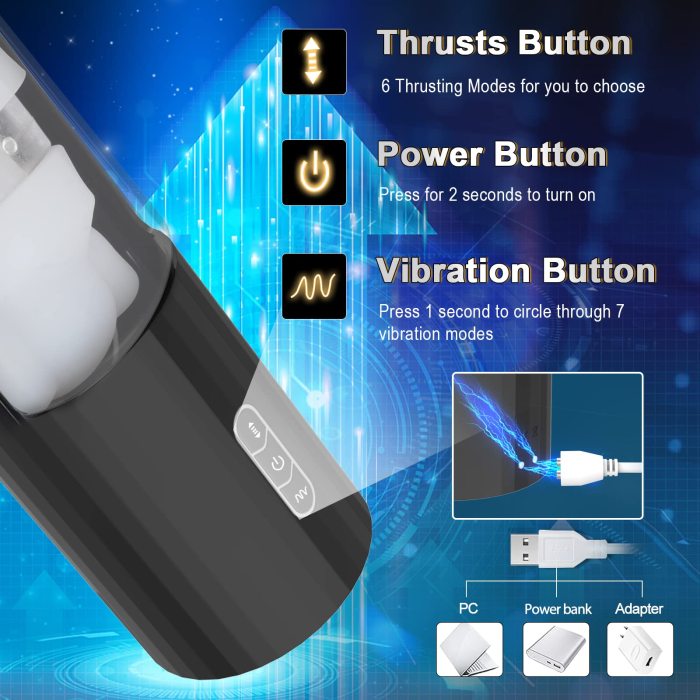 Hands-Free Male Oral Sex Toy with 6 Thrusts& Suctions 7 Vibrations (Milk White Sleeve)