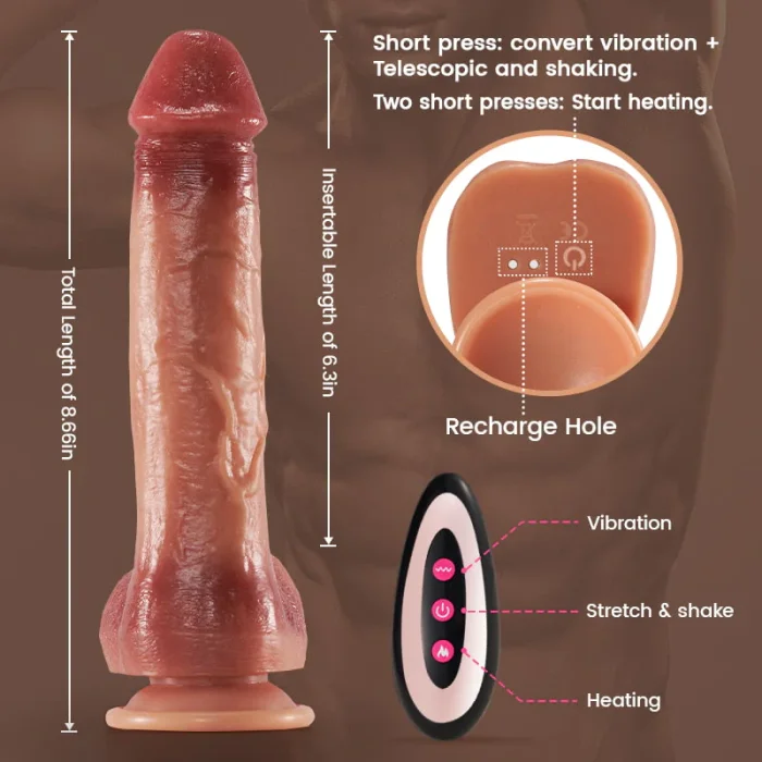 9 Vibration & 3 Thrusting Swing & Heat Realistic Dildo 8.66 Inch