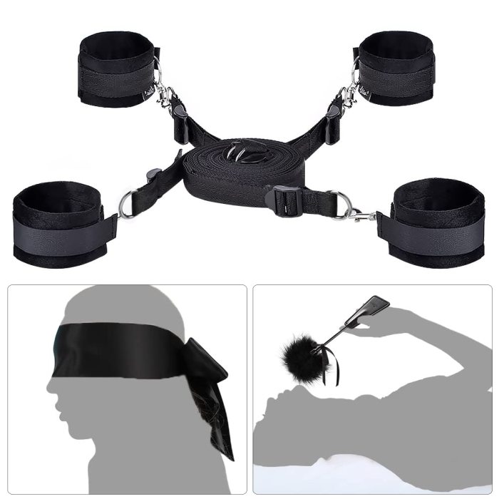 Restraints Set Sex Toys with Hand Cuffs Ankle Cuff Bondage Collection & Blindfold & Tickler Included