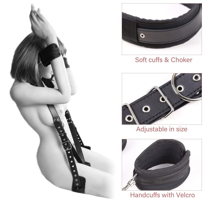 Adjustable Wrist Thigh Restraint Ropes and Soft Tie Set, Portable SM Games Sex Toys for Couples Restraints Kit Unisex