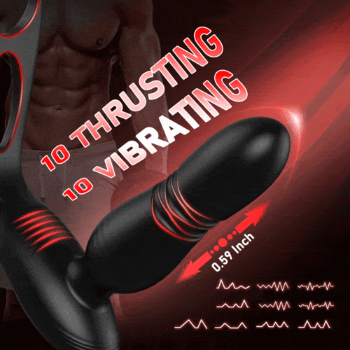 (out of stock) Low Noise 10 Thrusting & Vibrating Double Cock Rings Silicone Prostate Massager