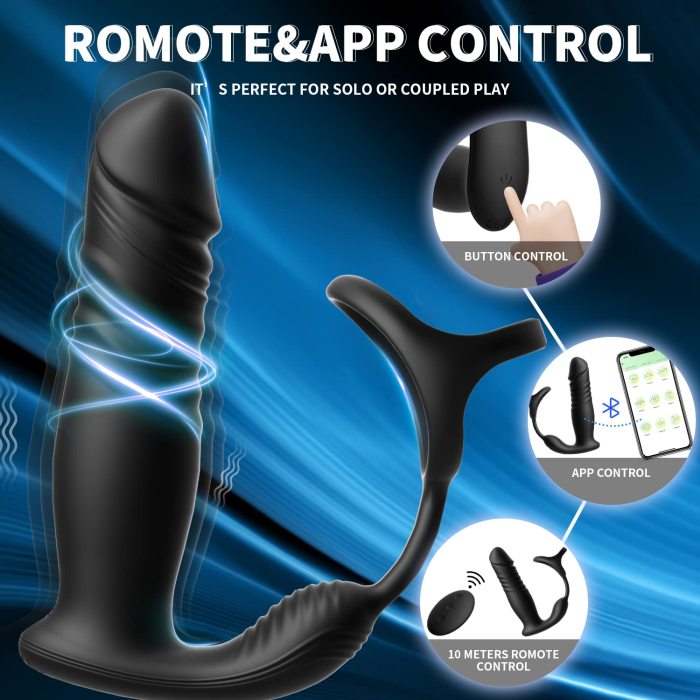 Hellofuntoys™ 6 Mode Prostate Massager with Cock Ring, App and Remote Control for Couples