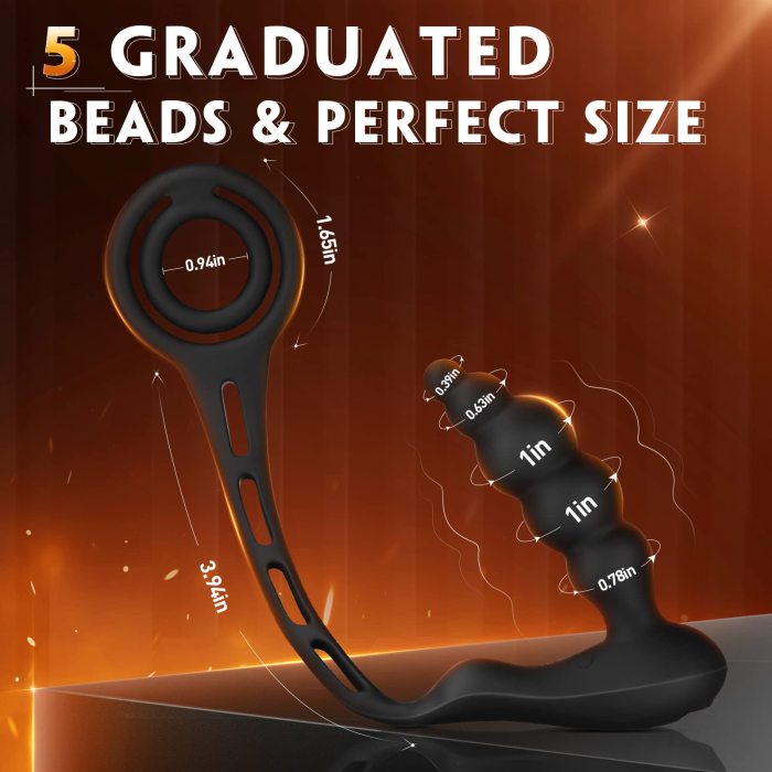 3 in 1 Prostate Massager with Dual Cock Ring 5 Graduated Anal Beads