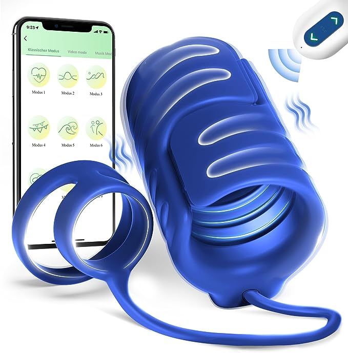 Hellofuntoys™ APP & Remote Control 9 Vibrating with 2 Cock Penis Ring Stretchy Male Masturbator