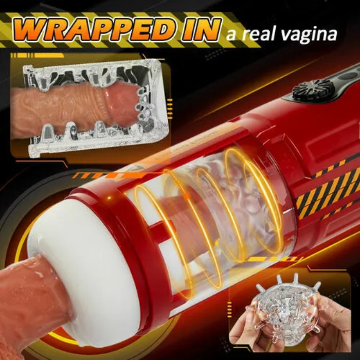 Stepless Adjusting Thrusting Rotating Male Masturbator with Visible Channel