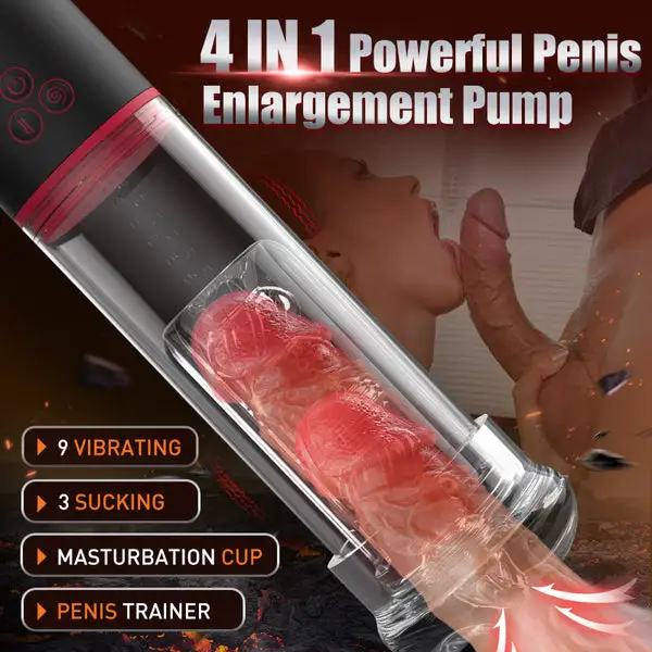 HELLOFUNTOYS 9 Vibrating 9 Sucking Male Masturbator Penis Enlargement Pump