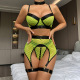 Sexy underwear four pieces of large mesh splicing with steel ring hanging neck classic underwear