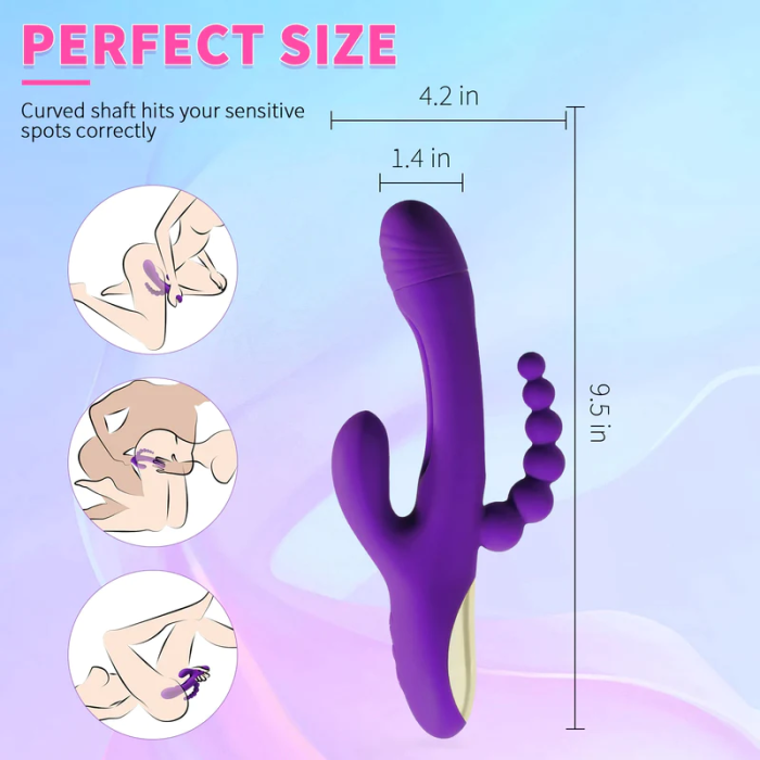 Triple Bliss Rabbit Tapping G-spot Vibrator with Anal Beads for Triple Stimulations