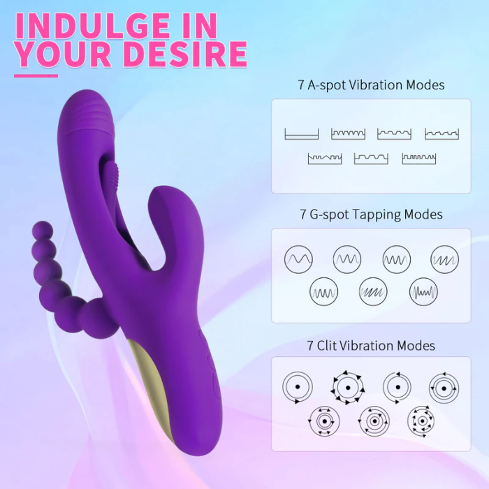 Triple Bliss Rabbit Tapping G-spot Vibrator with Anal Beads for Triple Stimulations