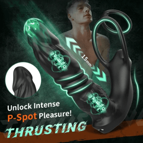 Hellofuntoys™ Bluetooth App Control 9 Vibrating Thrusting Dual Ring Prostate Massager