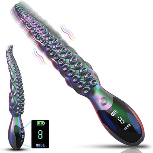 LED Octopus Tentacle G-Spot Vibrator with 9 Modes, 10.7  Silicone Dildo for Clitoral, Anal, and Vaginal Stimulation