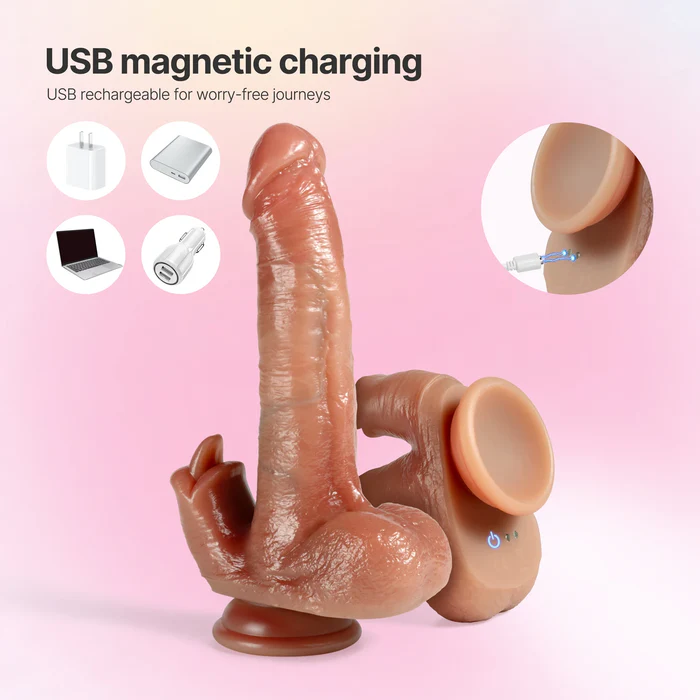 3 Thrusting Patterns & 9 Vibration Patterns Dual Stimulation Heating Dildo - Image 4
