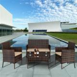 2pcs Arm Chairs 1pc Love Seat & Tempered Glass Coffee Table Rattan Sofa Set Brown Gradient