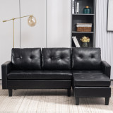 L-shaped Disassembly and Assembly of the Backrest Pull Point, Variable Combination, Three-Seat Indoor Sofa, Solid Wood Soft Bag PU 194*67*83cm Black Simple Nordic Style N101