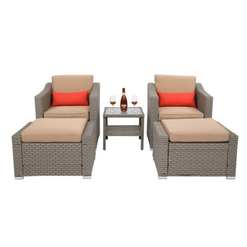 Wide Rattan Double Contiguous Rattan Five-Piece Suit 2 Single 2 Pedals 1 Double Coffee Table Gray