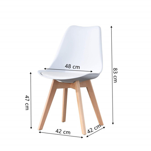 EDLMH Set of 4, ABS PP Nordic Dining Chair with Beech Wood Legs for Dining Room, Living Room, Office, Bedroom, White