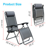 Outdoor Recliner Adjustable Folding Patio Lounge Chair w/Pillows and Cup Holder Trays For Beach Lawn Backyard Pool