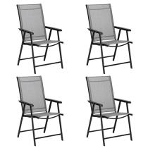 4-Pack Patio Folding Chairs Portable for Outdoor Camping, Beach, Deck Dining Chair with Armrest, Patio Textilene Chairs Set of 4, Gray